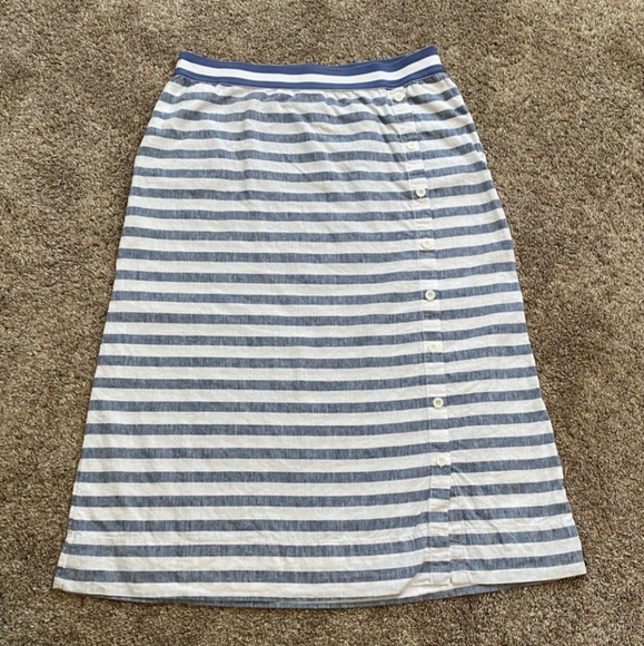 J. Jill Love Linen Seaside Blue & White Stripe Maxi Skirt Button Front Large - Picture 1 of 6
